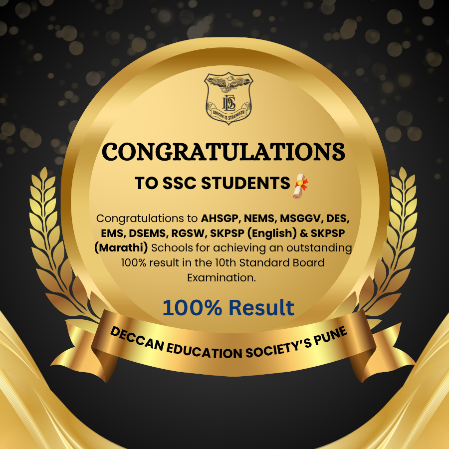 Congratulations to Our Schools for achievingan outstanding 100% result in the 10th Standard Board Examination.
